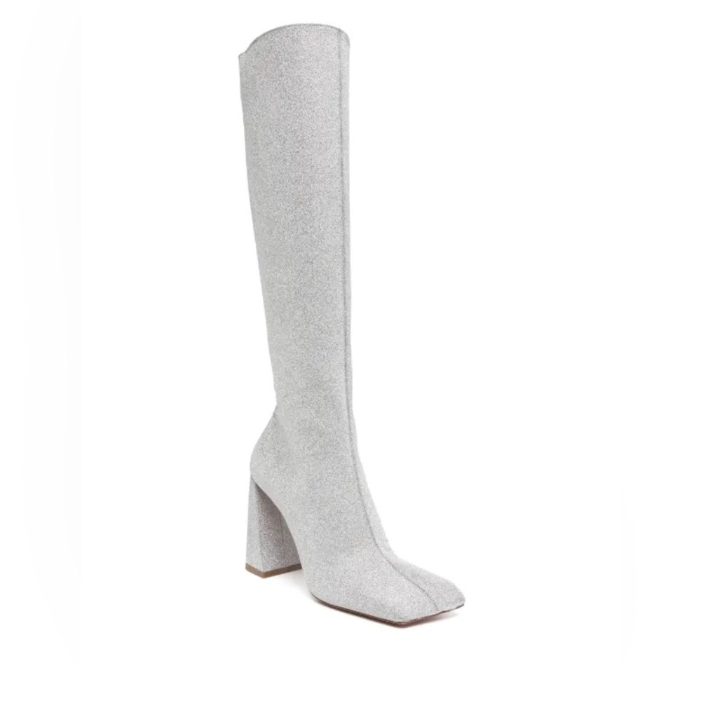 Amina Muaddi Marine silver glitter knee-high boots 40 10 NEW